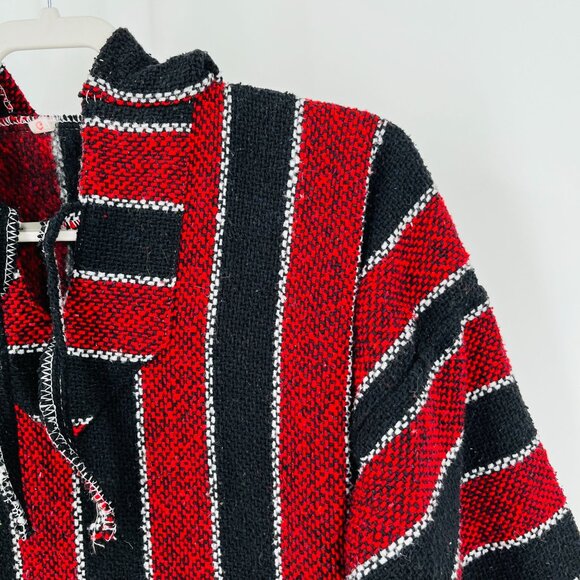 Baja Jacket SIze L Blackhawks Logo Red Black Stripe Hooded Pocket Pullover - Picture 3 of 9